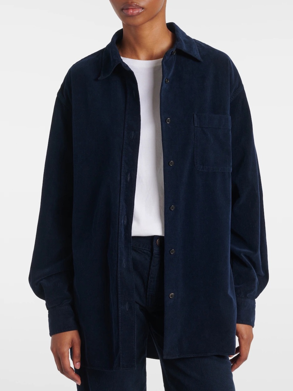 Navy Cotton Corduroy Oversized Button Down Shirt
